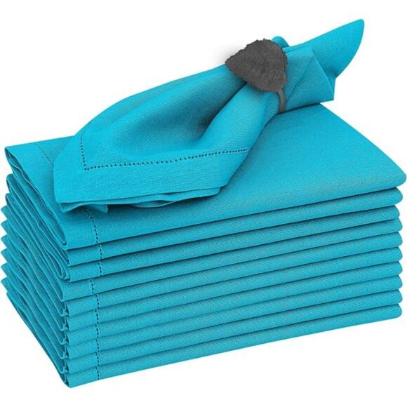 Blue Set of 12 Premium Linen Napkins -20x20 Inch, Classic Hemstitch - Picture 1 of 6